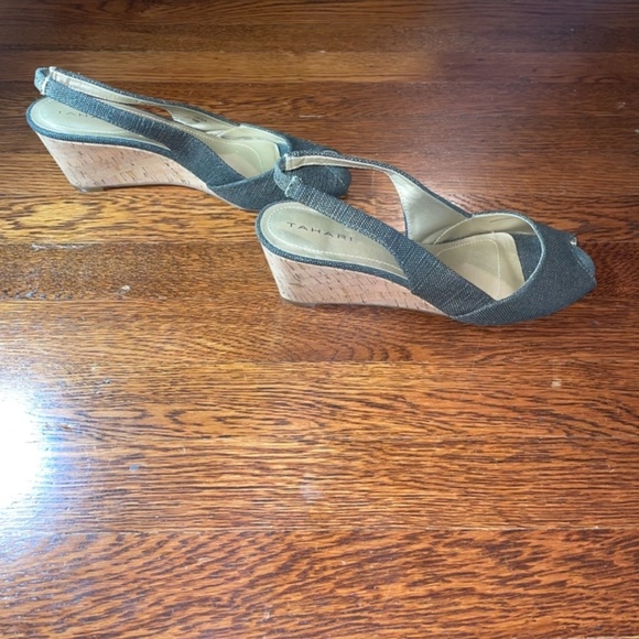 Tahari Peep Toe Cork Wedge Sling-backs. Size 9.5 M but runs small! - Picture 3 of 5